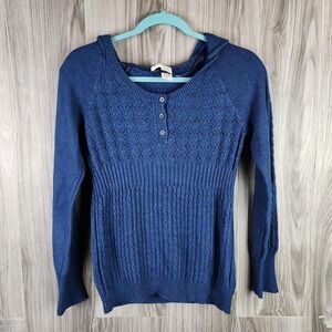 DKNY Jeans Cable Knit Multi Colored‎ Thread Acrylic Hooded Sweater Petites Sz M